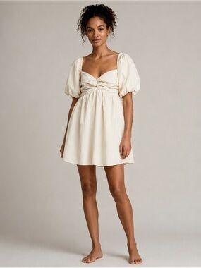 Anthropoligei EN SAISON Cream Puff Sleeve Babydoll Dress Smocked Back